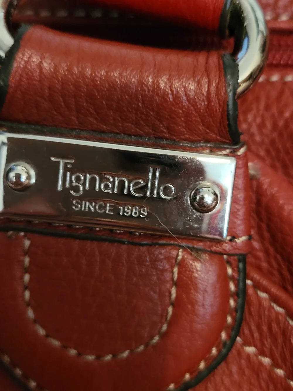 Tignanello Brick Red Leather Satchel with Detachable Strap